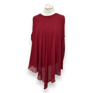 Susan Graver Womens Tunic Top Liquid Knit Red Sleeveless Layered Chiffon 3XL